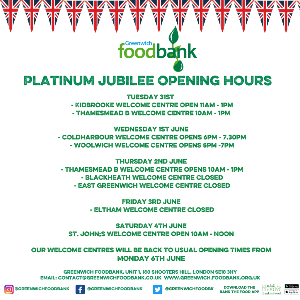 Platinum Jubilee Opening Hours Greenwich Foodbank